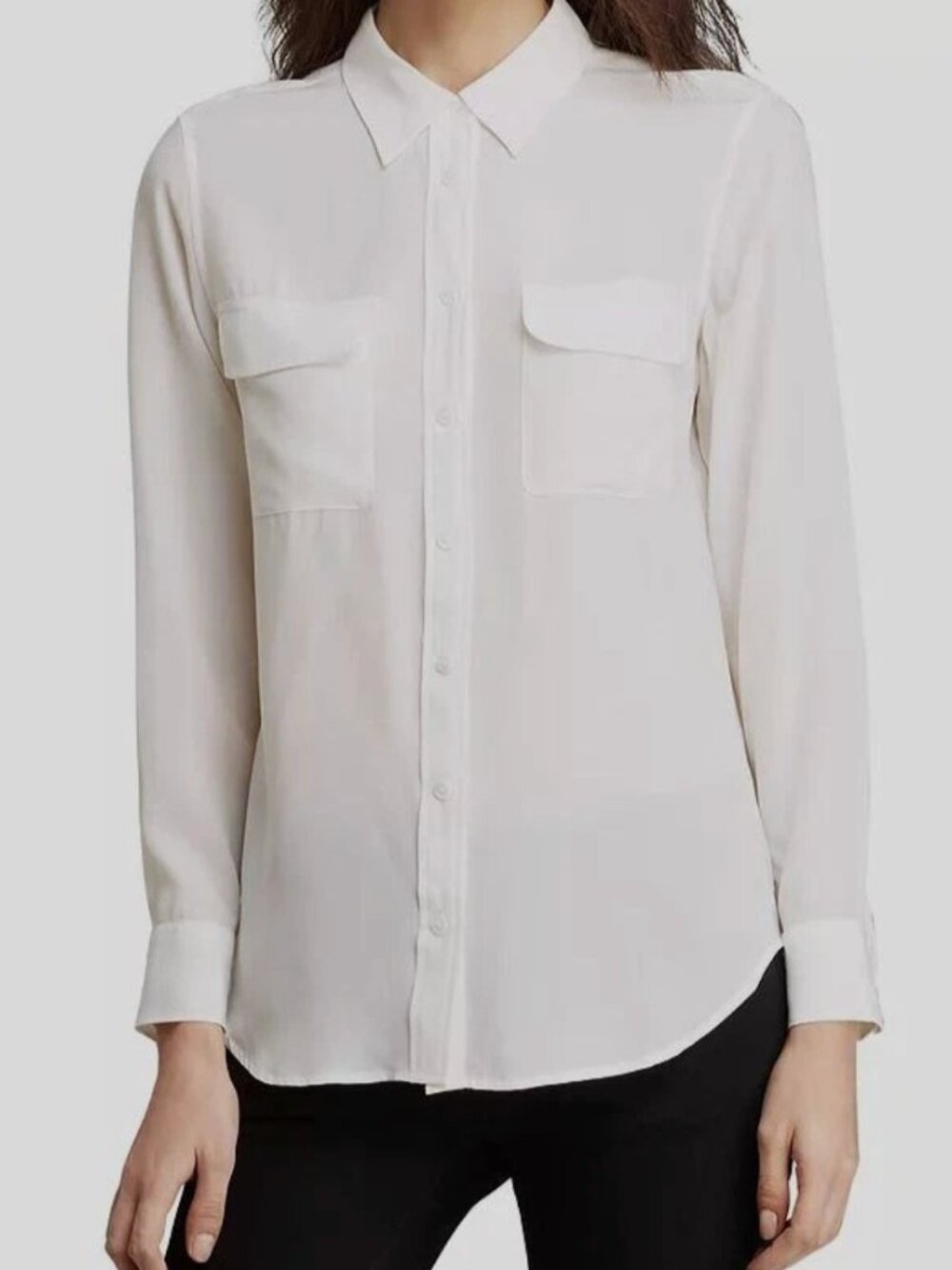 EQUIPMENT White Cream Signature Slim Fit Silk Button-Up Shirt Size Small